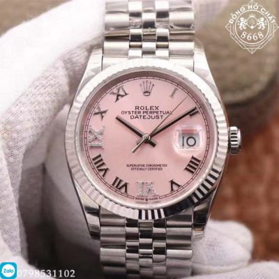 Rolex Date-just M126234-0031 Replica 1:1 tạo ấn tượng bởi mặt số màu hồng độc đáo