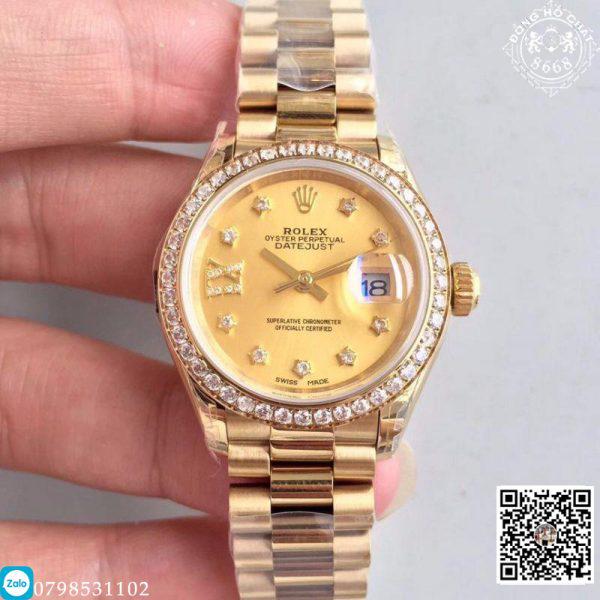 Phiên bản Rolex Lady Datejust Like Auth mặt số vàng được chế tác bằng chất liệu mạ vàng Gold PVD 18k